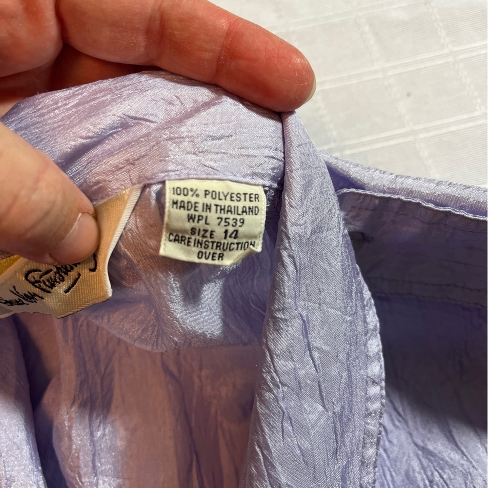 Vintage 1980 Diane Von Furstenberg Lavender Crinkle Button Down Shirt Women's 14 - Picture 9 of 11